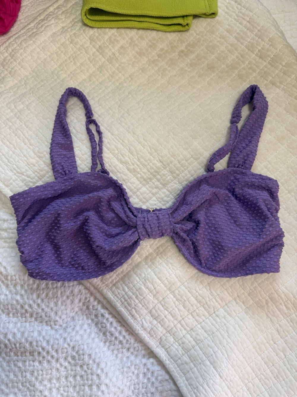 Textured Purple Tie-Center Swim Bikini Top